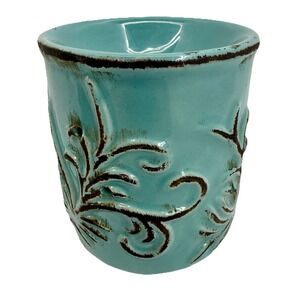 Scentsy Teal Ceramic Wax Warmer Plug In Embossed Leaf Night Light EUC